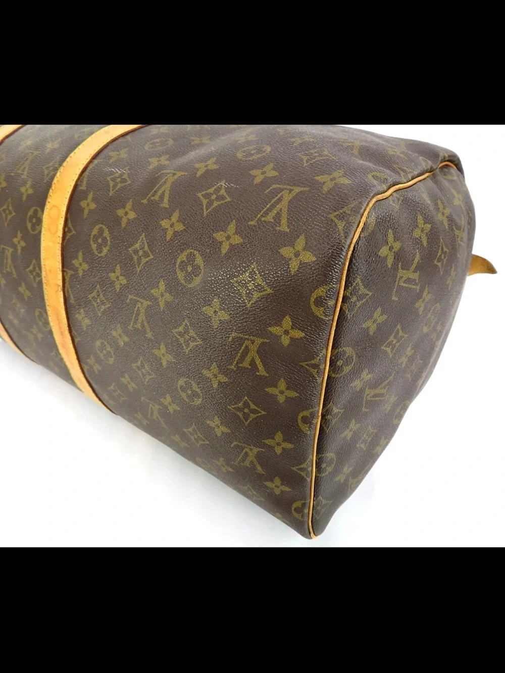 Louis Vuitton Brown Monogram Duffel Bag with Tan Trim